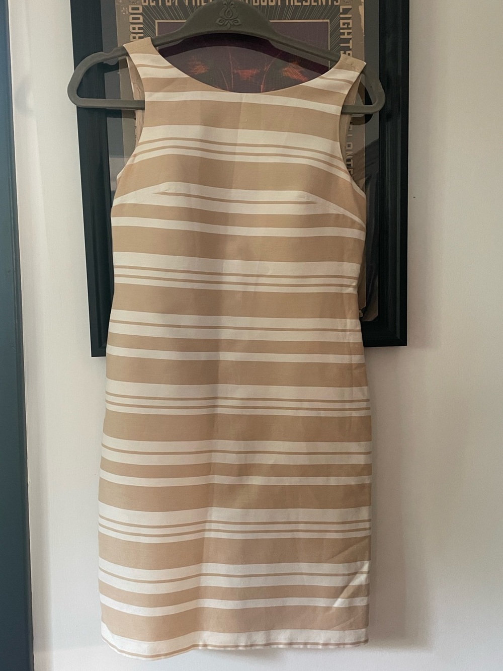 Banana Republic Beige and White Cabana Stripe Sleeveless Shift Dress